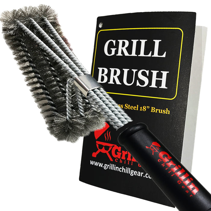 18" BBQ Grill Brush - Stainless Steel Woven Wire - Super Fast Cleaner - Safe for All Grates