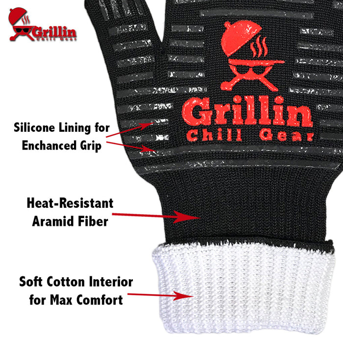 BBQ Grill Gloves (XL) - 932°F Extreme Heat Resistant For Cooking, Baking, Fires - 15" Long Forearm