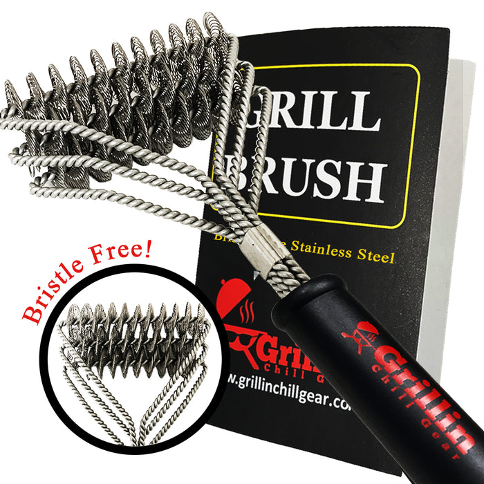 Bristle Free Safe Grill Brush –100% Rust Resistant, Professional Heavy Duty Stainless Steel Cleaner