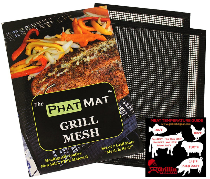 PhatMat Non Stick Grill Mesh Mats (2 pk) - 16"x11" Heavy Duty for Traeger, RecTec, Green Mountain