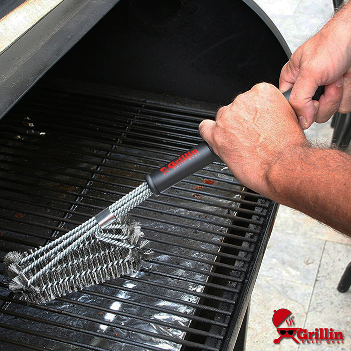 NEXCOVER BBQ Grill Brush – 18” Barbecue Cleaning Brush, Stainless Steel Grill Grate Cleaner, Safe Wire Scrubber, 3 in 1 Bristles BBQ Brush