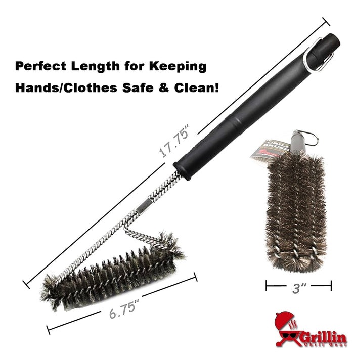 18" BBQ Grill Brush - Stainless Steel Woven Wire - Super Fast Cleaner - Safe for All Grates