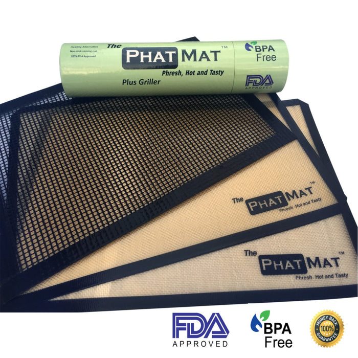 The PhatMat Premium Silicone Baking Mat Plus Grill Mesh for Healthy Cooking from Half Sheet Mat