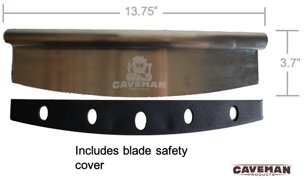 14” Pizza Cutter by Caveman Products | Rocker Style w Blade Cover | Sharp Stainless Steel Slicer Knife - | Dishwasher Safe – Premium Pizza Oven Accessories