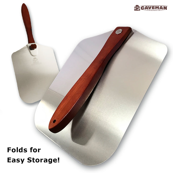Metal Pizza Peel - Folding Wood Handle for Easy Storage - 12"x 14" Aluminum Paddle inc Beveled Edge